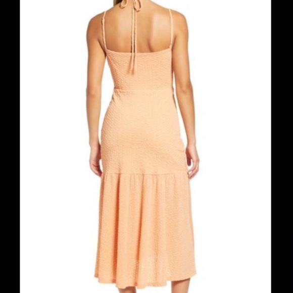 NWOT WAYF Iris Ruffle Hem Midi Dress Orange Ruched Lace Up Cutouts Bodycon Sexy - Picture 2 of 16